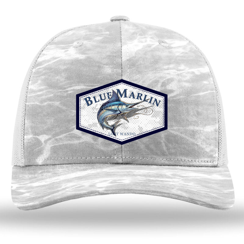 Blue Marlin Color Patch -Mossy Oak Elements Bonefish Camo/ Lt Grey Richardson 112PFP Snapback Trucker Hat Lost Wando Outfitters