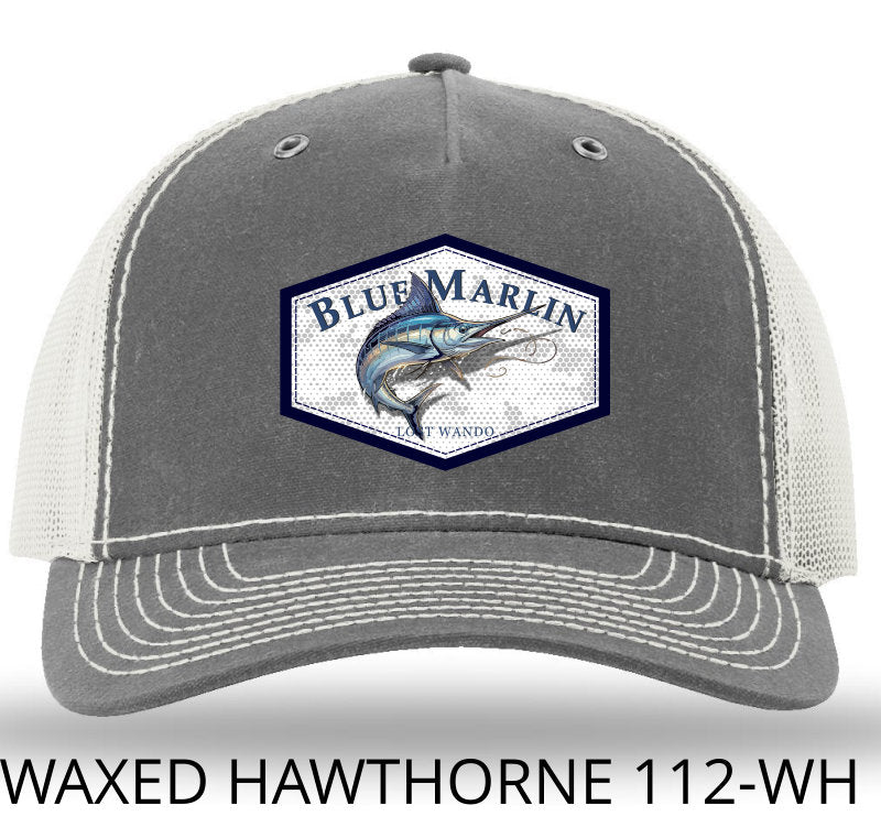 Blue Marlin Color Patch -Rhino/Light Grey Rugged Waxed Hawthorne Richardson 112WH Snapback Trucker Hat Lost Wando Outfitters