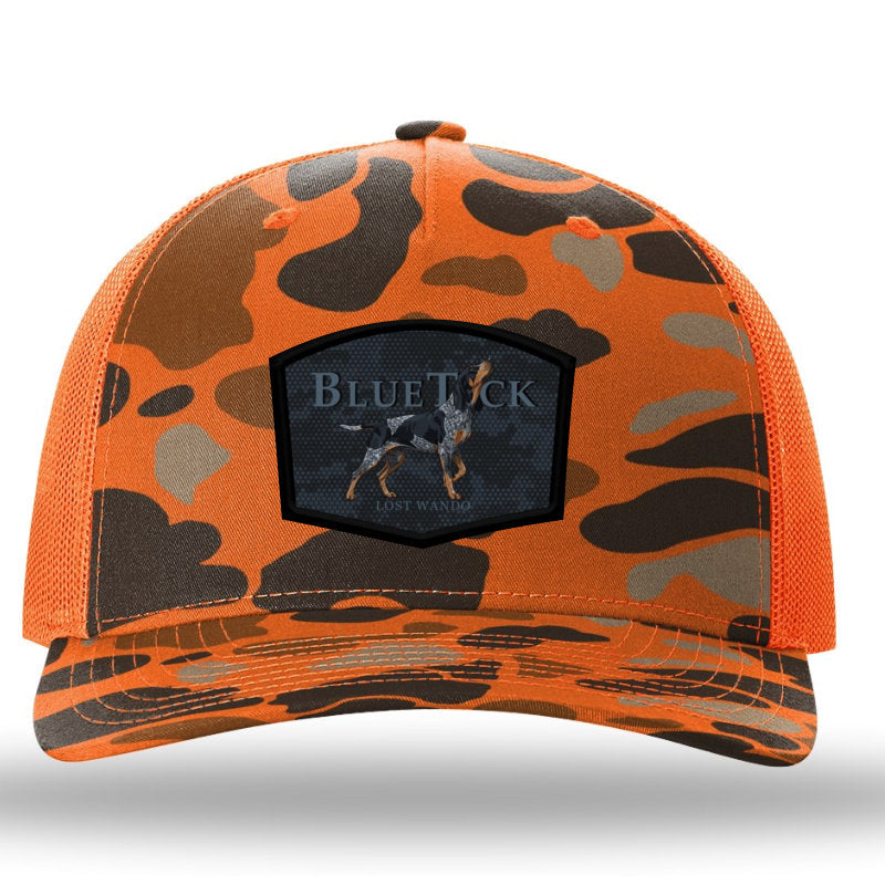 Bluetick Coonhound Color Patch Blaze Duck Camo/Orange Richardson 112PFP Duck Camo Snapback Trucker Hat Lost Wando Outfitters