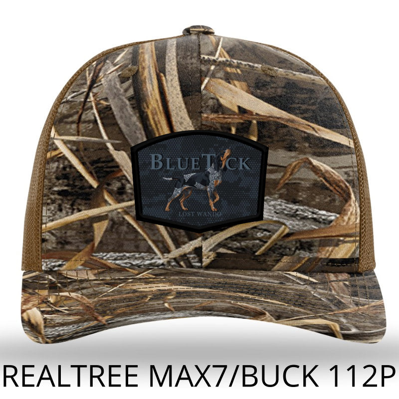 Bluetick Coonhound Color Patch Realtree Max7 Camo/Buck Richardson 112PFP Duck Camo Snapback Trucker Hat Lost Wando Outfitters - Lost Wando Outfitters