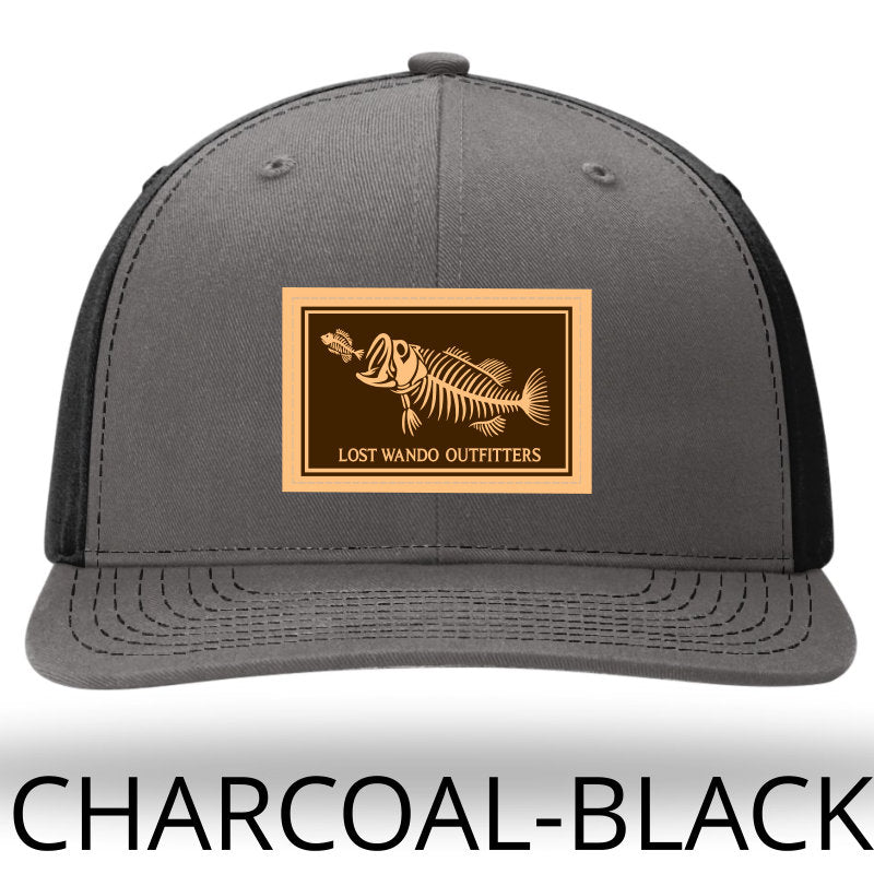 Bone Fish Leather Patch Charcoal-Black Richardson 312 Solid Twill Snapback Trucker Hat Lost Wando Outfitters