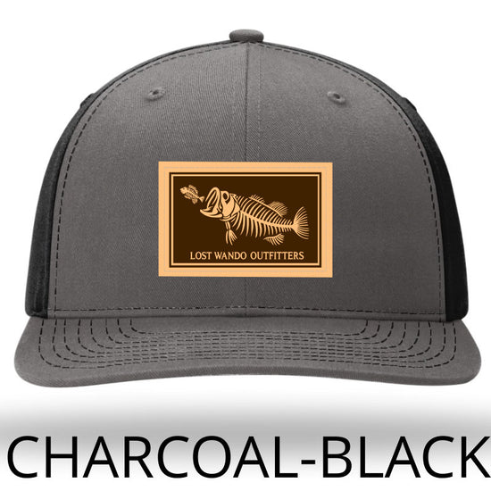Bone Fish Leather Patch Charcoal-Black Richardson 312 Solid Twill Snapback Trucker Hat Lost Wando Outfitters