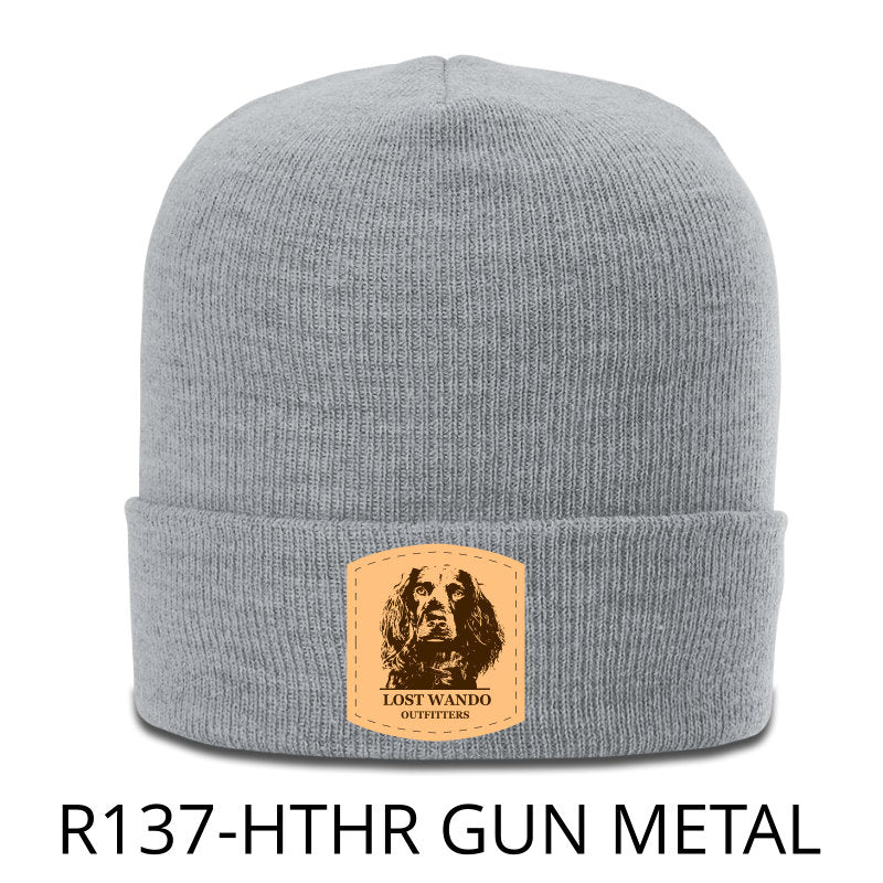 Boykin Portrait Leather Patch BEANIE Heather Gun Metal Richardson R137 Acrylic Yarn Beanie Lost Wando Outfitters