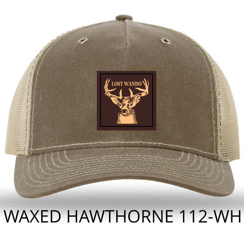 Buck Leather Patch -Buck-Khaki- Richardson 112WH Waxed Hawthorne Snapback Trucker Hat Lost Wando Outfitters