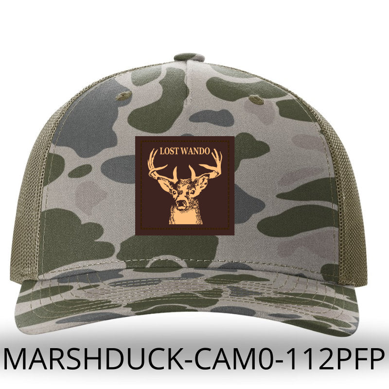 Buck Leather Patch Marsh Duck-Loden Camo Richardson 112PFP Snapback Trucker Hat Lost Wando Outfitters - Lost Wando Outfitters