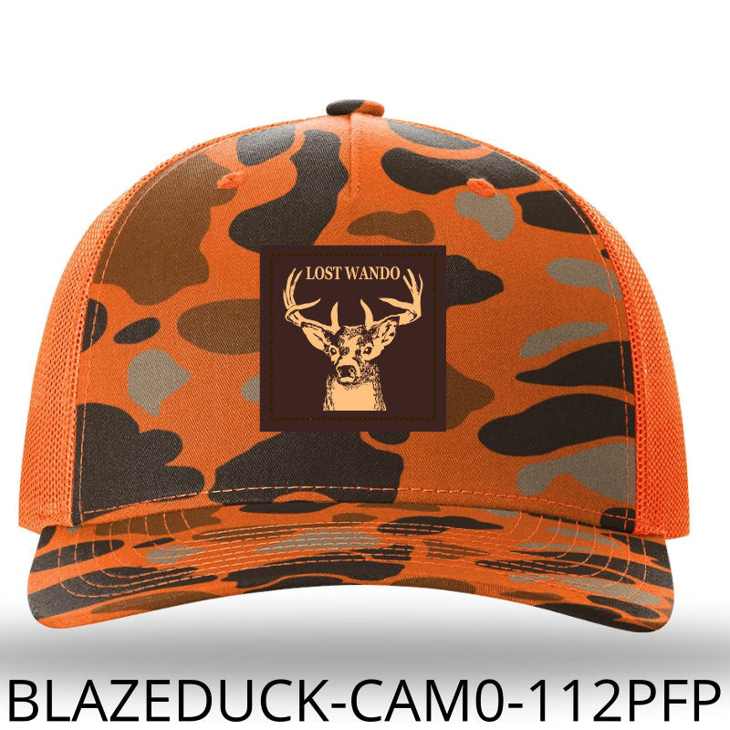Buck Leather Patch Blaze Duck Camo-Orange Richardson 112PFP Snapback Trucker Hat Lost Wando Outfitters - Lost Wando Outfitters