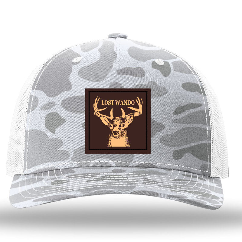 Buck Leather Patch -Blizzard Duck Camo-Light Gey- Richardson 112PFP Snapback Trucker Hat Lost Wando Outfitters