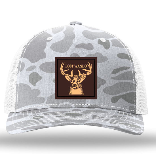 Buck Leather Patch -Blizzard Duck Camo-Light Gey- Richardson 112PFP Snapback Trucker Hat Lost Wando Outfitters