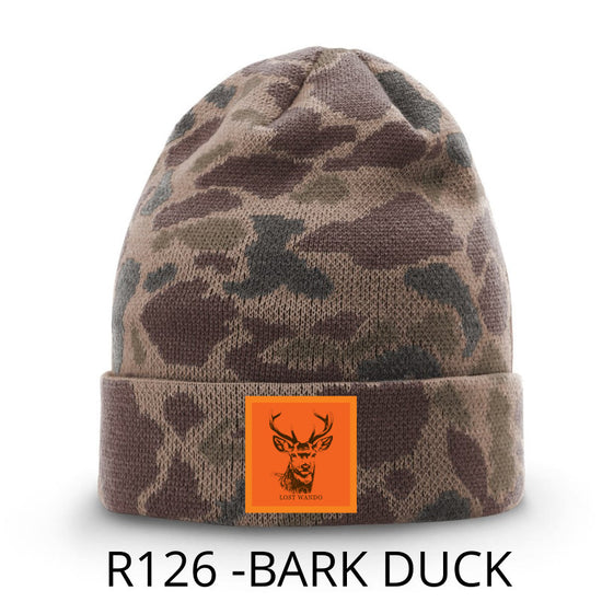 Buck -Orange Woven Patch Beanie-Bark Duck Camo Richardson 126 Duck Camo Beanie Lost Wando Outfitters