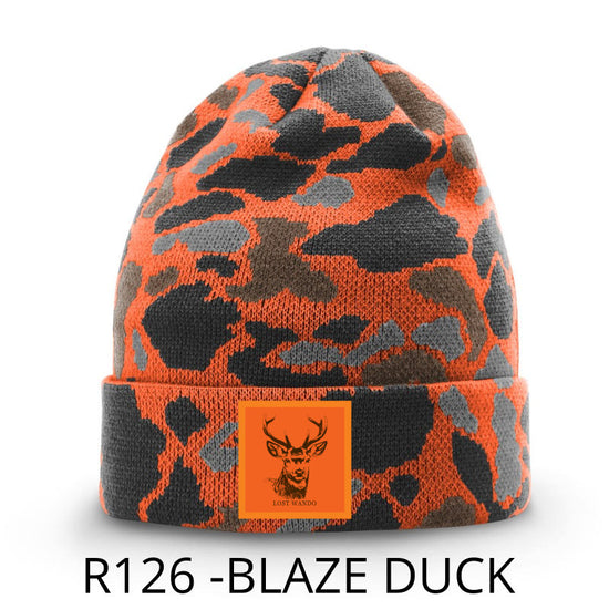 Buck -Orange Woven Patch Beanie-Blaze Duck Camo Richardson 126 Duck Camo Beanie Lost Wando Outfitters
