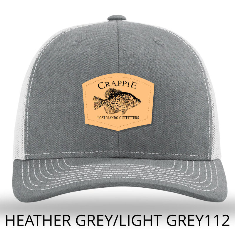 Load image into Gallery viewer, Crappie Leather Patch Hat -Heather Grey- Light Grey Lost Wando Outfitters - Richardson 112 - Lost Wando Outfitters
