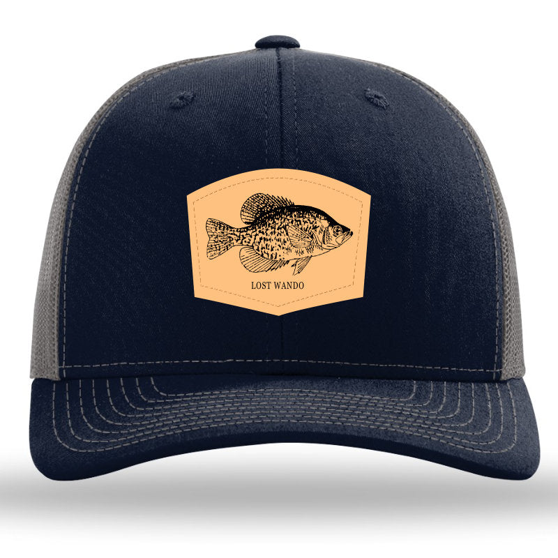 Crappie Leather Patch Hat -Navy-Charcoal Lost Wando Outfitters - Richardson 112 - Lost Wando Outfitters