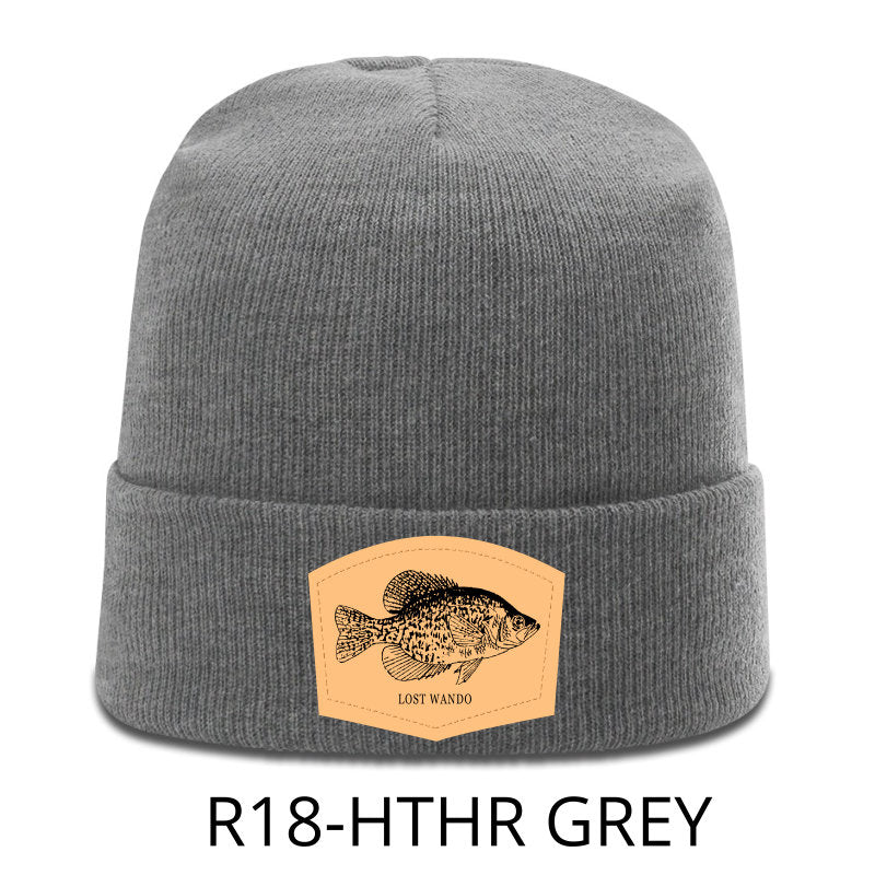 Crappie Leather Patch Beanie- Heather Grey Richardson R18 Heather Grey Acrylic Yarn Beanie Lost Wando Outfitters