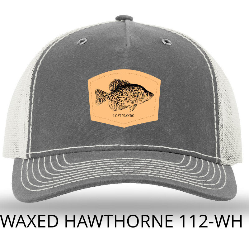 Crappie Leather Patch Rhino/Light Grey Richardson 112WH Waxed Hawthorne Rugged Snapback Trucker Hat Lost Wando Outfitters - Lost Wando Outfitters