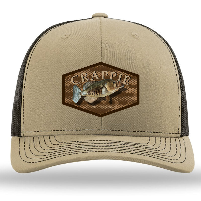 Crappie Color Patch -Khaki/Brown 112 Snapback Trucker Hat Lost Wando Outfitters