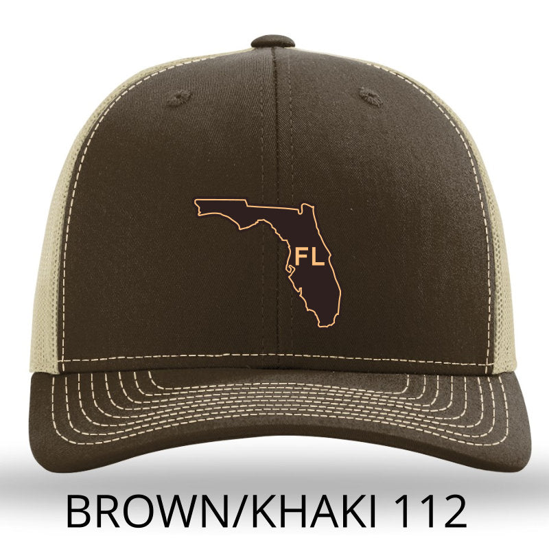 Florida State Outline Etched Leather Patch Hat -Brown-Khaki Richardson 112