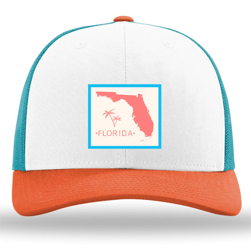 Florida Outline Pastel Color Patch White-Hawaiian Blue-Pale Orange Richardson Sports 115 Low Profile Trucker Snapback Lost Wando Outfitters - Lost Wando Outfitters