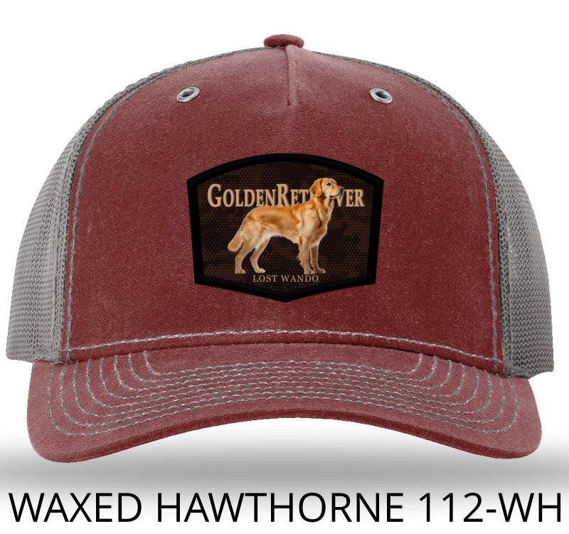 Golden Retriever Color Patch Burnt Red/Charcoal Richardson 112WH Rugged Waxed Hawthorne Snapback Trucker Hat Lost Wando Outfitters