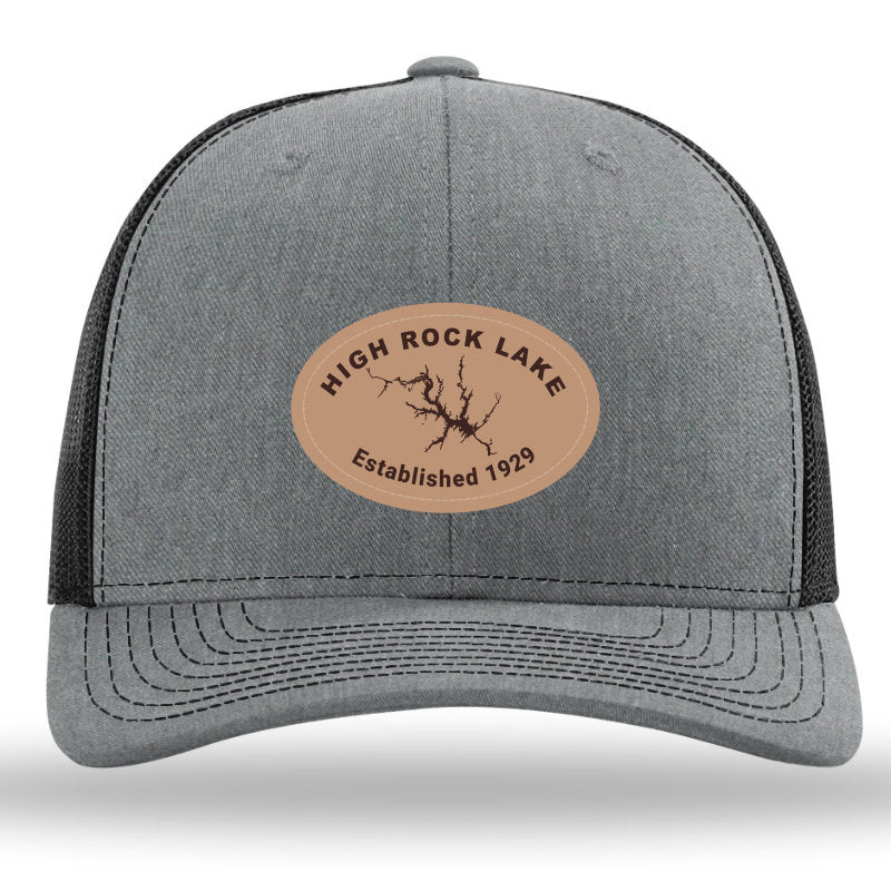 NC High Rock Lake Leather Patch - Heather Grey-Black Richardson 112 Trucker Snapback Hat Lost Wando Outfitters - Lost Wando Outfitters