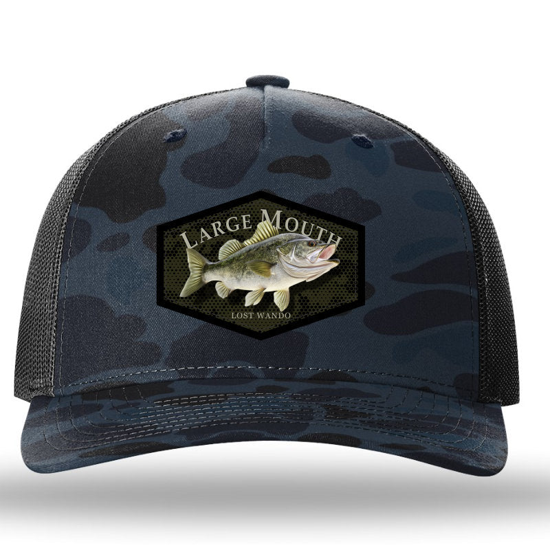 Large Mouth Bass Color Patch - Admiral Duck Camo/Black Richardson 112PFP Snapback Trucker Hat Lost Wando Outfitters