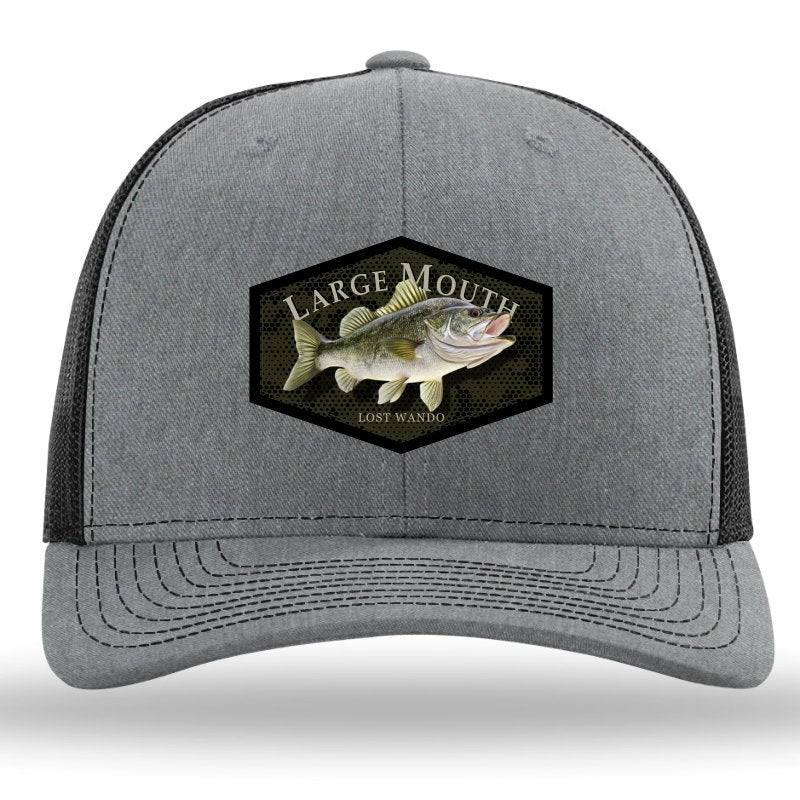 Large Mouth Bass Color Patch - Heather Grey-Black Richardson 112 Snapback Trucker Hat Lost Wando Outfitters