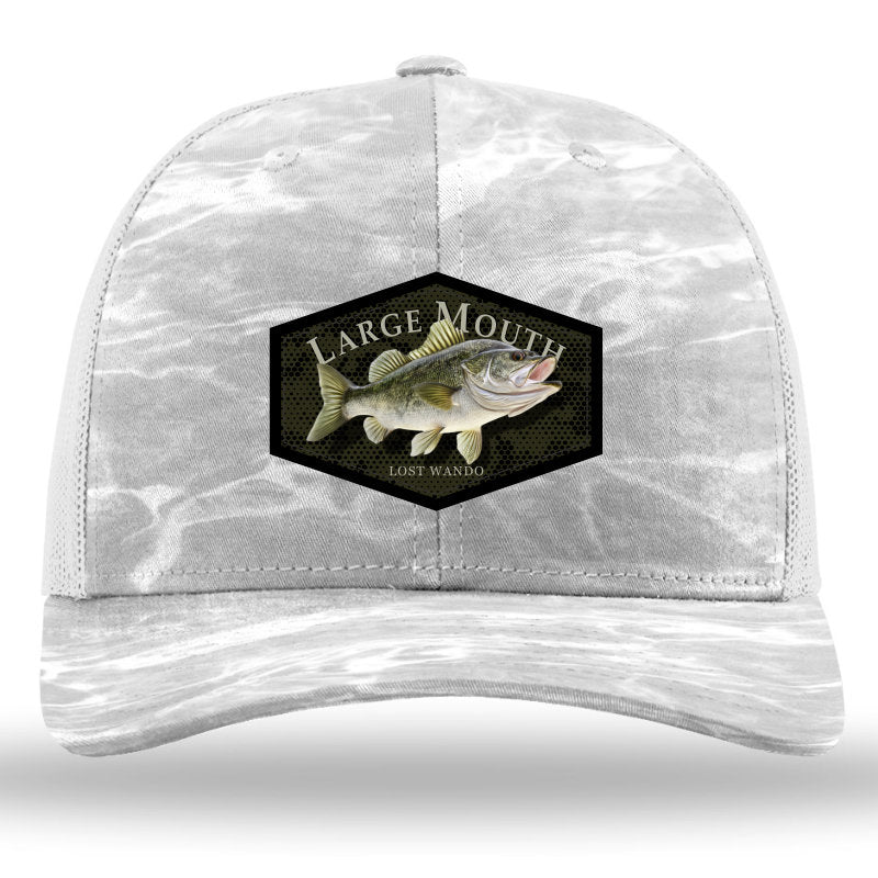 Large Mouth Bass Color Patch - MossyOak Elements Bonefish Camo- Light Grey Richardson 112PFP Snapback Trucker Hat Lost Wando Outfitters