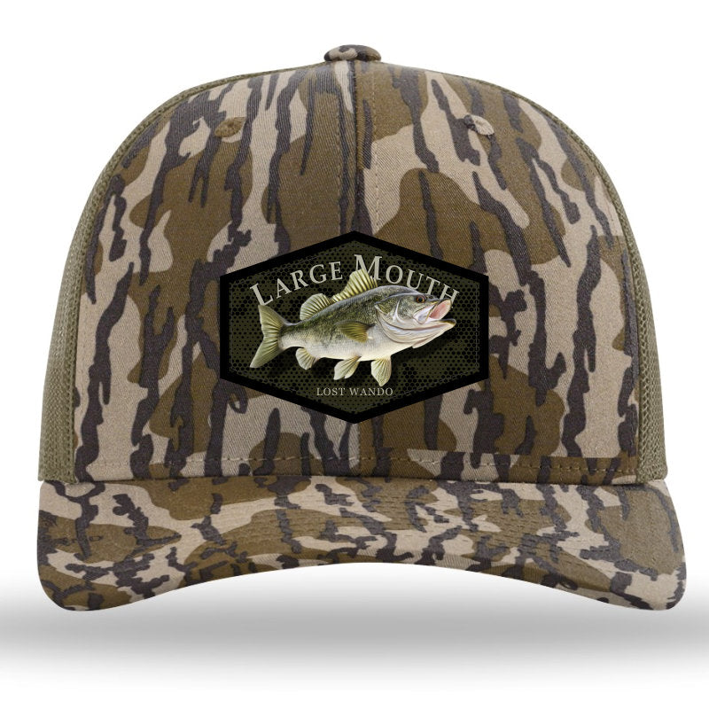 Large Mouth Bass Color Patch - Mossy Oak Bottomland Camo- Loden Richardson 112PFP Snapback Trucker Hat Lost Wando Outfitters