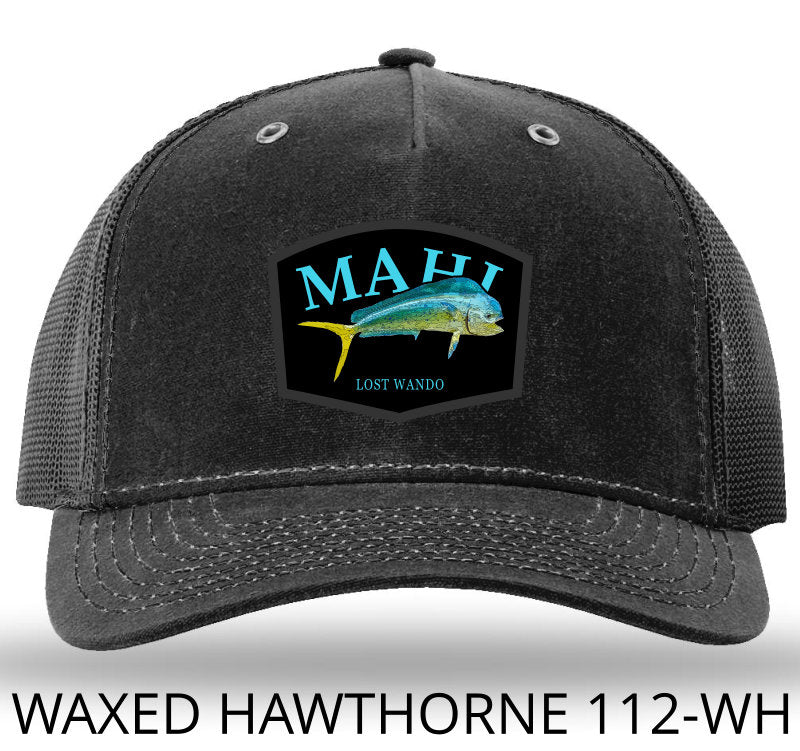 Mahi Color Patch Black/Black Richardson Sports 112WH Waxed Hawthorne Rugged Trucker Snapback Lost Wando Outfitters