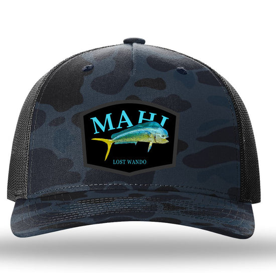 Mahi Color Patch Admiral Duck Camo/Charcoal Black Richardson Sports 112PFP Trucker Snapback Lost Wando Outfitters