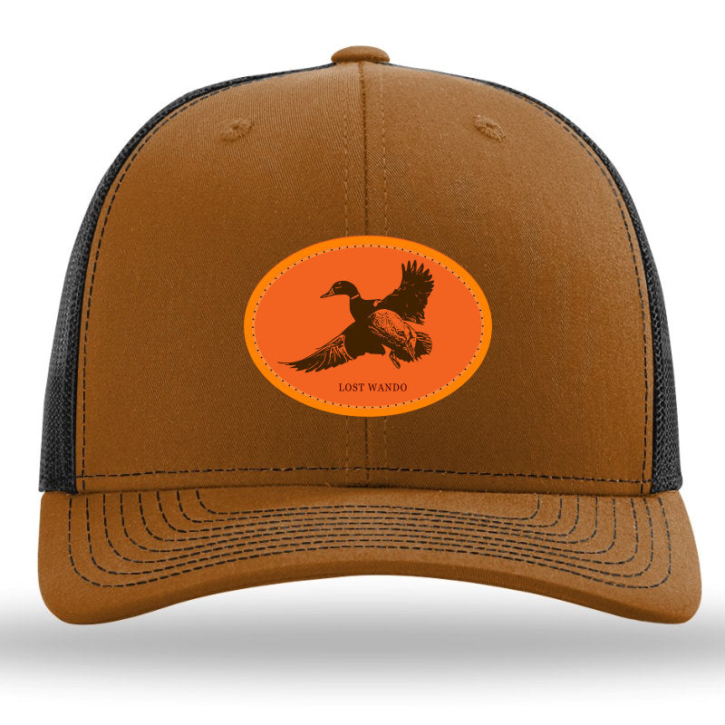 Mallard Hunter Orange Woven Patch -Caramel-Black Richardson 112 Hat Lost Wando Outfitters - Lost Wando Outfitters
