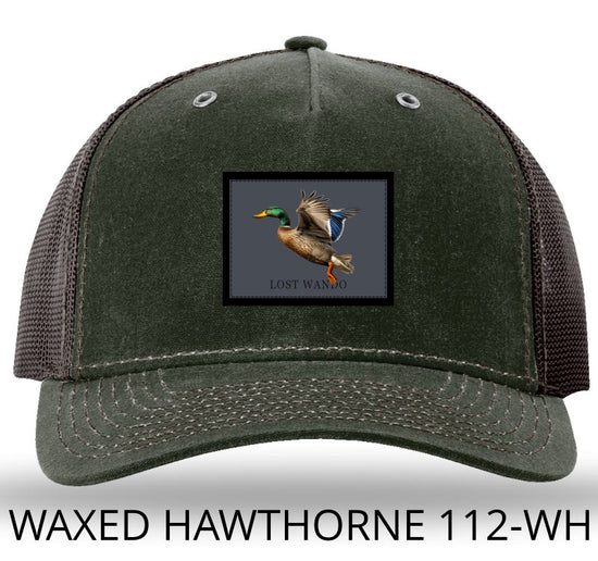 Mallard -Color Sublimated Patch -Dark Olive/Coffee Richardson 112WH Waxed Hawthorne Rugged Snap Back Trucker Hat Lost Wando Outfitters