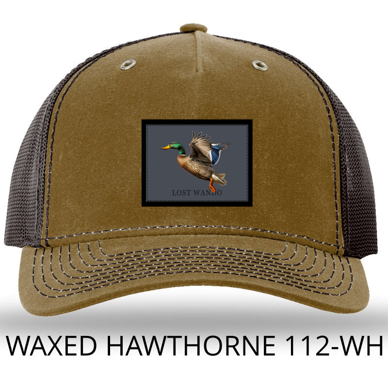 Mallard -Color Sublimated Patch -Whiskey/Brown Richardson 112WH Waxed Hawthorne Rugged Snap Back Trucker Hat Lost Wando Outfitters