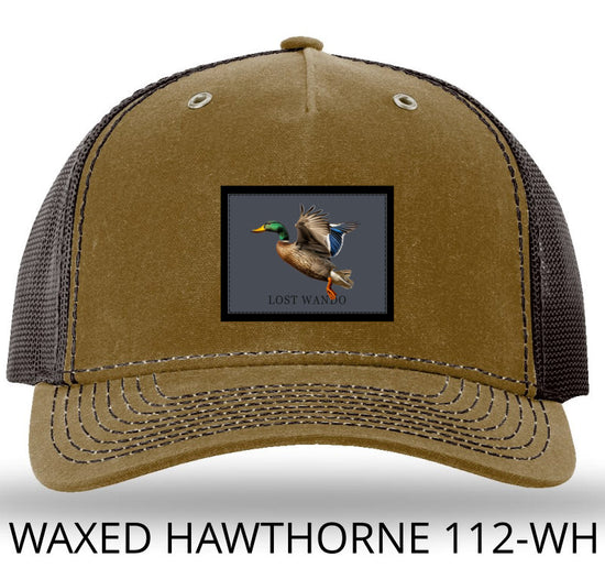 Mallard -Color Sublimated Patch -Whiskey/Brown Richardson 112WH Waxed Hawthorne Rugged Snap Back Trucker Hat Lost Wando Outfitters