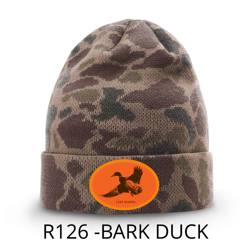 Mallard Hunter Orange Woven Patch Beanie -Bark Duck Camo Richardson R126 Duck Camo Beanie Lost Wando Outfitters