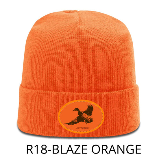 Mallard Hunter Orange Woven Patch Beanie -Blaze Orange Richardson R18 Acrylic Yarn Beanie Lost Wando Outfitters