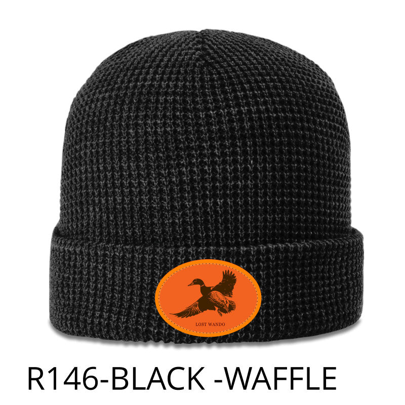 Mallard Hunter Orange Woven Patch Beanie -Black Richardson R146 Waffle Knit Beanie Lost Wando Outfitters