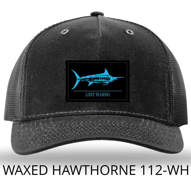 Marlin Woven Patch Black/Black Richardson Sports 112WH Waxed Hawthorne Rugged Trucker Snapback Lost Wando Outfitters - Lost Wando Outfitters