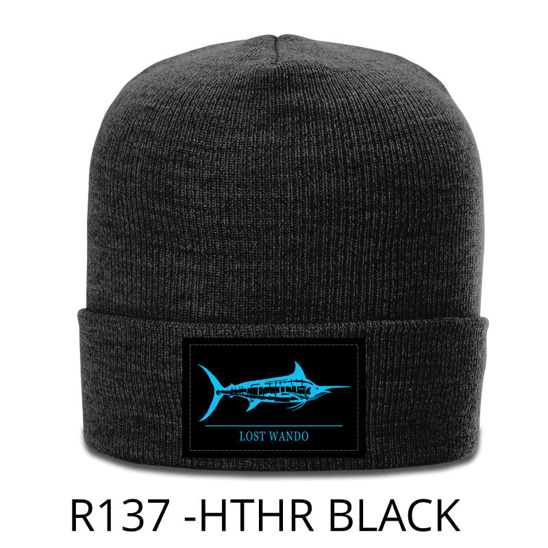 Marlin Woven Patch Beanie- Heather Black Richardson Sports R137 Acrylic Yarn Beanie Lost Wando Outfitters