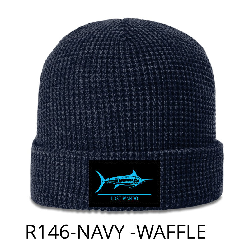 Marlin Woven Patch Beanie- Navy Richardson Sports R146 Waffle Knit Beanie Lost Wando Outfitters - Lost Wando Outfitters