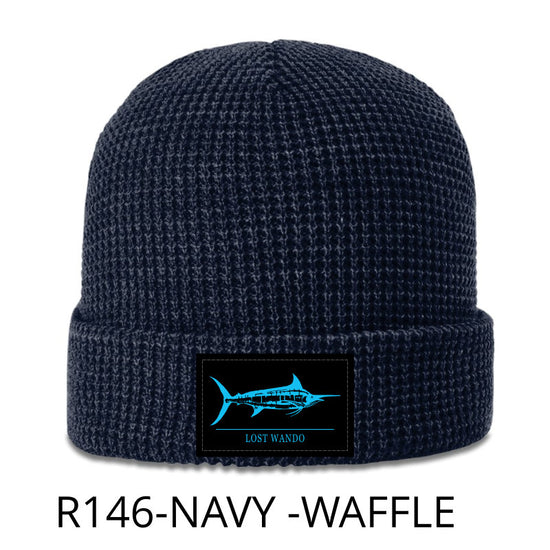 Marlin Woven Patch Beanie- Navy Richardson Sports R146 Waffle Knit Beanie Lost Wando Outfitters