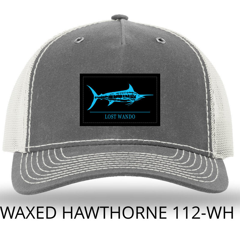 Marlin Woven Patch Rhino/Light Grey Richardson Sports 112WH Waxed Hawthorne Rugged Trucker Snapback Lost Wando Outfitters - Lost Wando Outfitters