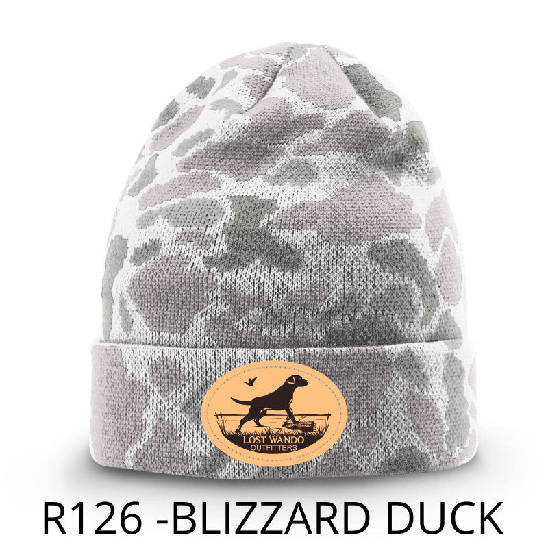 Marsh Lab Leather Patch Beanie- Blizzard Duck Camo Richardson 126 Duck Camo Beanie Lost Wando Outfitters