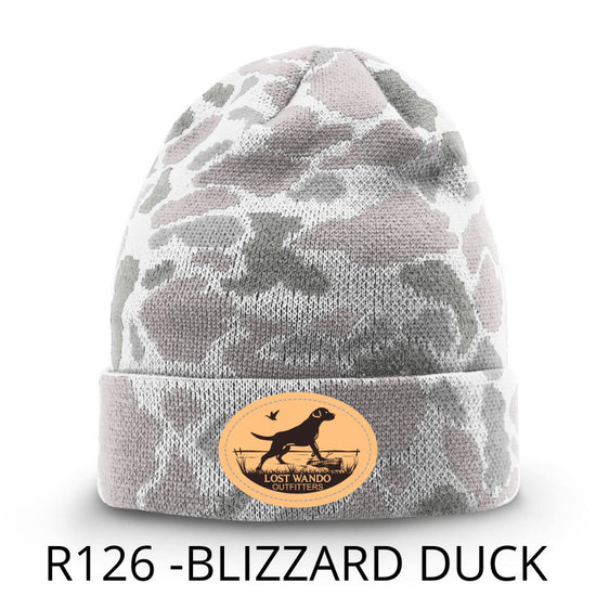 Marsh Lab Leather Patch Beanie- Blizzard Duck Camo Richardson 126 Duck Camo Beanie Lost Wando Outfitters