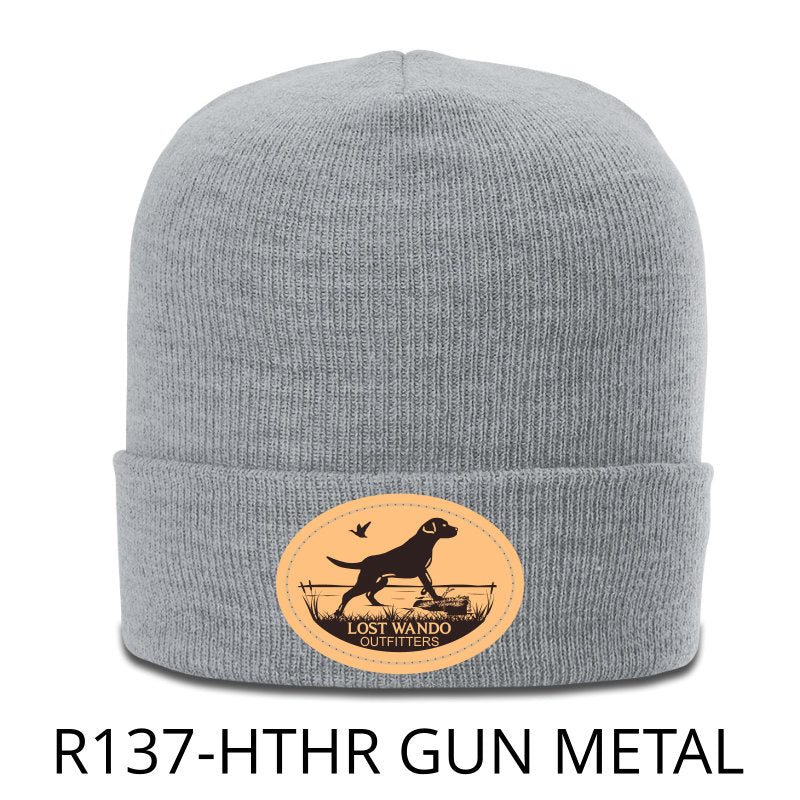 Marsh Lab Leather Patch Beanie- Heather Gun Metal Richardson 137 Acrylic Knit Beanie Lost Wando Outfitters