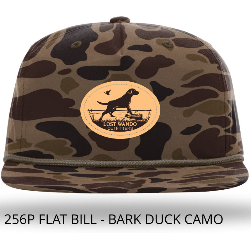 Marsh Lab Leather Patch -Bark Duck Camo with Brown Braided Rope 256 Umpqua Flat Bill Richardson Hat Lost Wando Outfitters