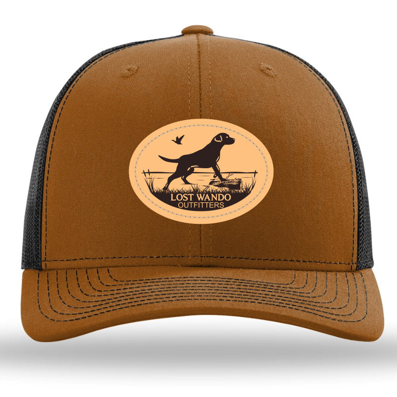 Marsh Lab Leather Patch Caramel/Black Richardson 112 Snapback Trucker Hat Lost Wando Outfitters - Lost Wando Outfitters