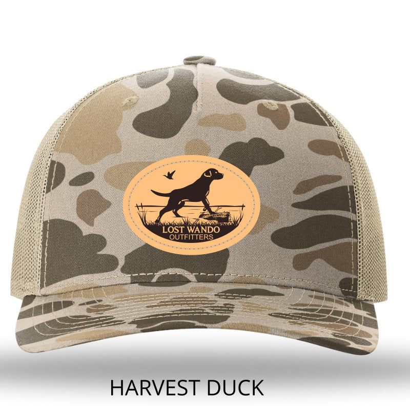 Marsh Lab Leather Patch Harvest Duck-Light Tan Camo Richardson 112PFP Snapback Trucker Hat Lost Wando Outfitters