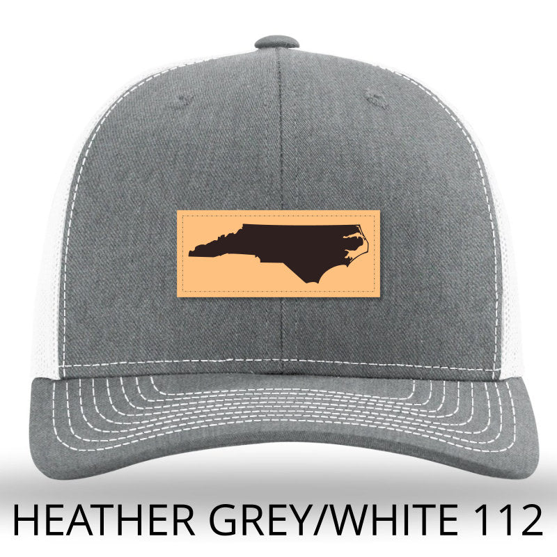 NC Outline Rectangle Leather Patch -Heather Grey/White Richardson 112 Snapback Trucker Hat Lost Wando Outfitters