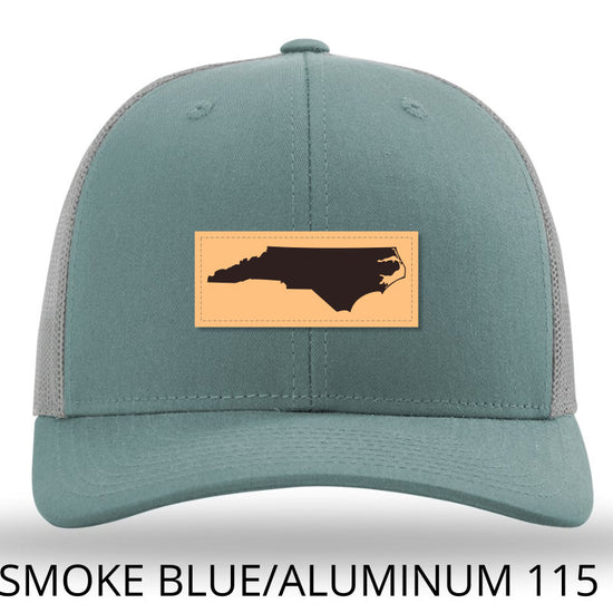 NC Outline Smoke Blue-Aluminum Leather Patch Richardson 115 Trucker Snap-Back hat Lost Wando Outfitters