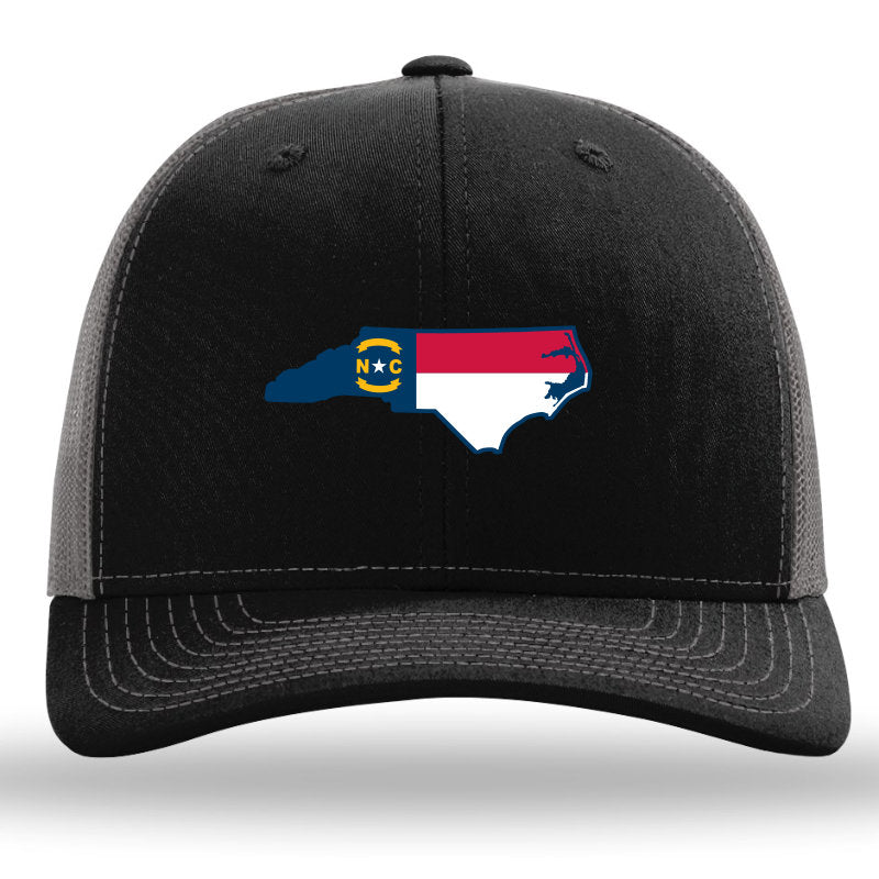 NC Outline Color- Faux Suede Patch -Black/Charcoal Richardson 112 Snapback Trucker Hat Lost Wando Outfitters - Lost Wando Outfitters